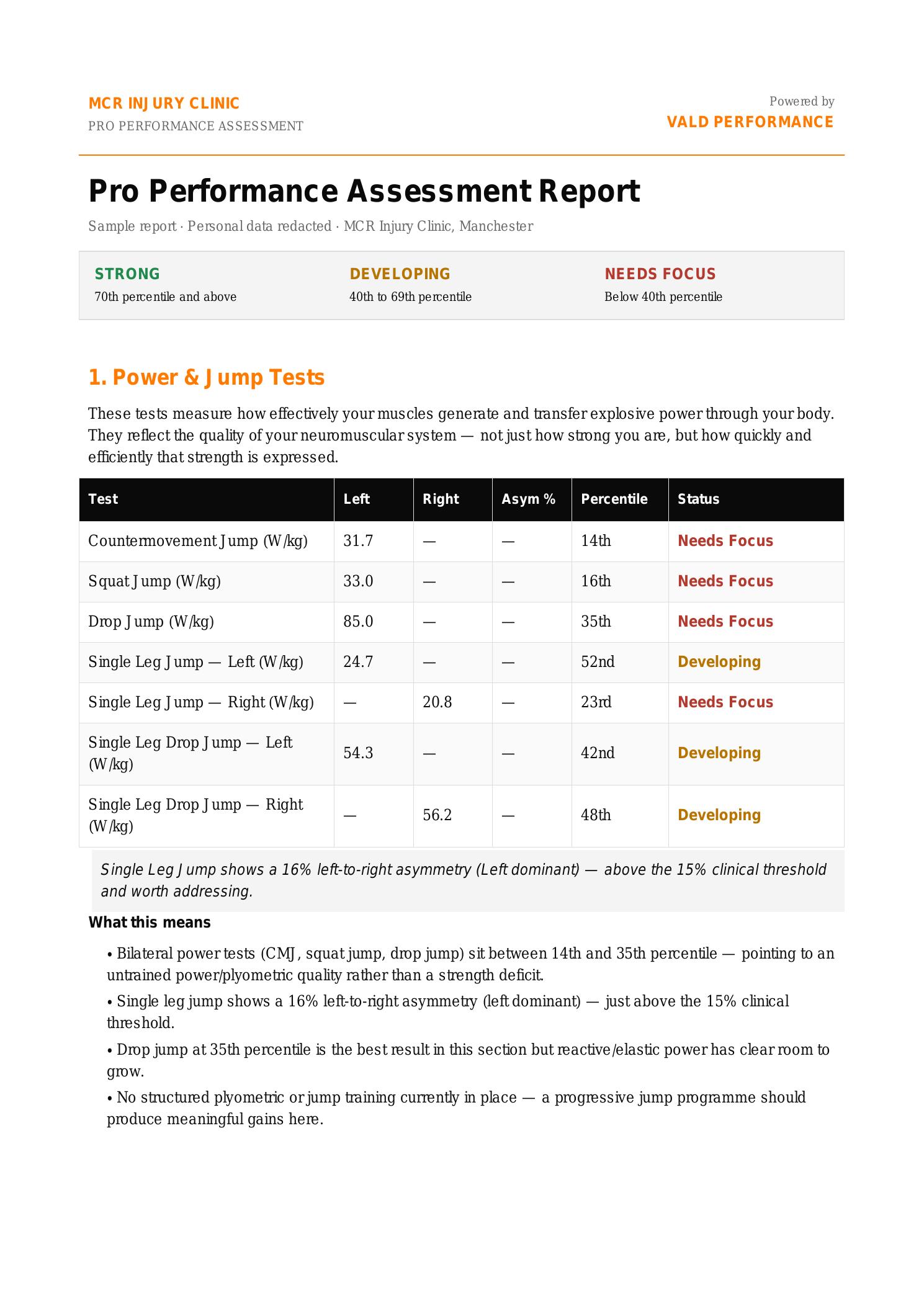 Preview of the Pro Performance written assessment report — personal data redacted
